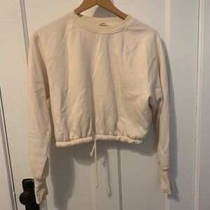 Cropped crew neck sweatshirt with drawstring detail